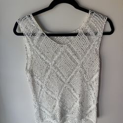 White Sequin Top Sparkly Party Sleeveless Blouse
