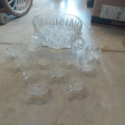 Vintage Hazel Atlas Lexington Punch Bowl Set - Punch Bowl, 12 Cups, 4 Hooks & Ladle

