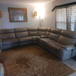 Lether Sectional Sofa Beige 2 Lazy Boy Chairs