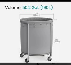 SONGMICS 50.2-Gallon (190 L) Laundry Basket Rolling Round Heavy-Duty Hamper Cart - Gray