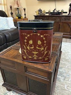 Vintage Hand-Painted Wooden 3-Compartment Storage Box 14"x 12"