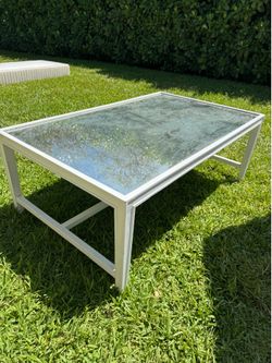 White Wood Coffee Table — Mirror Top