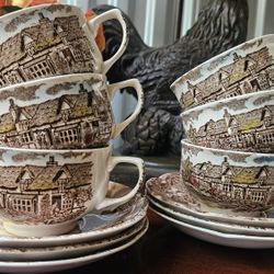 Vintage Johnson Bros  Countryside Tea Cups And Saucers 
