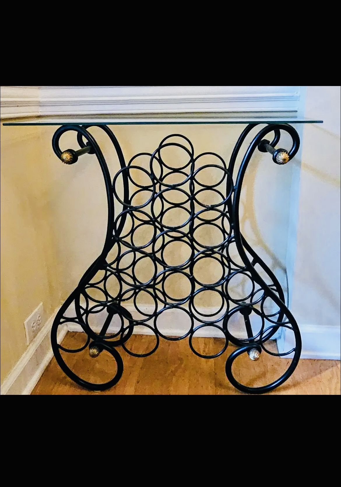 Wrought Iron Glass Top Wine Rack
