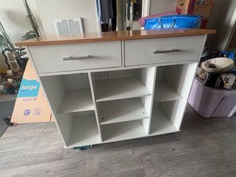 White Kitchen Island with Wood Top