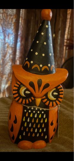 Bethany Lowe vintage  Hand-Painted Wooden Halloween Owl Figurine