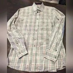 Men's Pure Brown &amp; Blue  Dress Shirt Button Down - size L excellent condition 