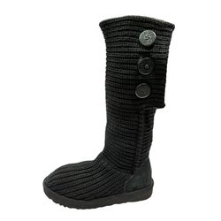 UGG  Classic Cardy Knit Buttons Boots Winter Warm 1016555 Black Women Size 6