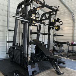 Smith Machine 300 | Adjustable Bench | 245lb Cast Iron Olympic Weights | 7ft Olympic Bar | Fitness | Gym Equipment | FREE DELIVERY/INSTALLTION 🚚 