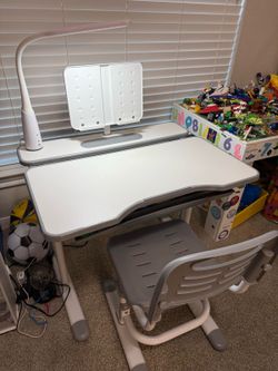 Kids Functional Desk and Chair Set, Ergonomic Height Adjustable Children School Study Desk