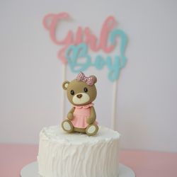 Handmade Pink Teddy Bear Cake Toppers Baby Shower Gender Reveal Birthday Party Cute Figurines 