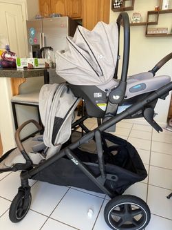 Like New Dove Joie Chive and Mint Travel System Stroller  w/ Sibling Seat