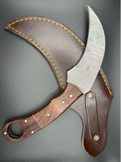 Handmade Karambit Damascus Steel Fixed Blade Knife with Wood Handle
