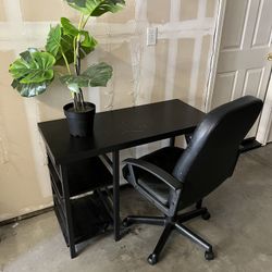 Big Black desk + Chair + Mini Desk + Plant 