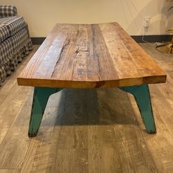 Rustic Coffee Table Reclaimed Wood  Top and Teal Painted Legs