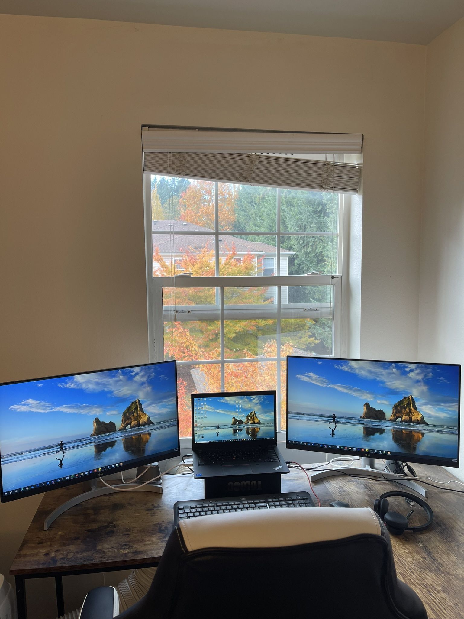 Dual LG 27” Monitors + VESA Swing Arm + Keyboard & Mouse Bundle