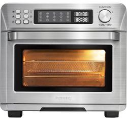 JOYOUNG Air Fryer Toaster Oven with 14 Preset Functions Convection Oven Oil-Less 25QT 1700W, Brushed Stainless Steel & Double Layer Glass, Free Recipe