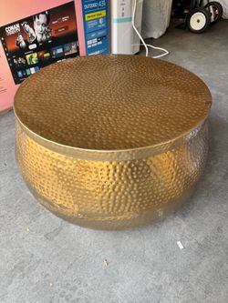 Round Hammered Gold Metal Coffee Table