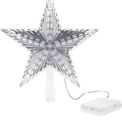 Brandnew 9 Inch Glitter Silver Star Tree Topper - Classic Star Tree Topper with 31 LED and Battery Powered Warm White Clear Tree Topper Light for Chri