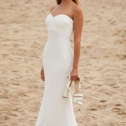 NWOT Lulus Melt My Heart White Strapless Mermaid Maxi Dress M