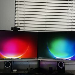 Dual Samsung 24” Monitor Setup w/ Logitech Speakers & Webcam