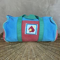 Vintage Color Block Canvas Toddler Baseball Duffle Bag Blue Red Green