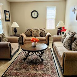 Living Room Scarlet Taupe Sofa & Loveseat + chair+ coffee table set .