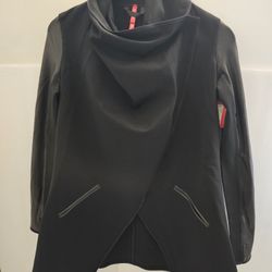 SPANX Women Drape Front Jacket Black Stretch Faux Leather Convertible SZ. XS NWT