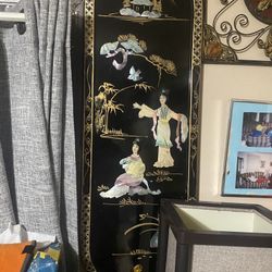 Vintage Mid-Century Chinese Mother of Pearl Lacquer Wall Panel"