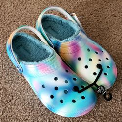 NEW Men's Crocs Classic Solarized Lined Clogs Tie Dye Crocs Fuzzy Slippers Sz 12