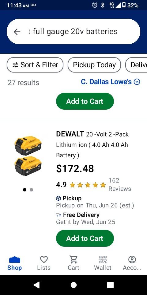 2pack Dewalt Battery