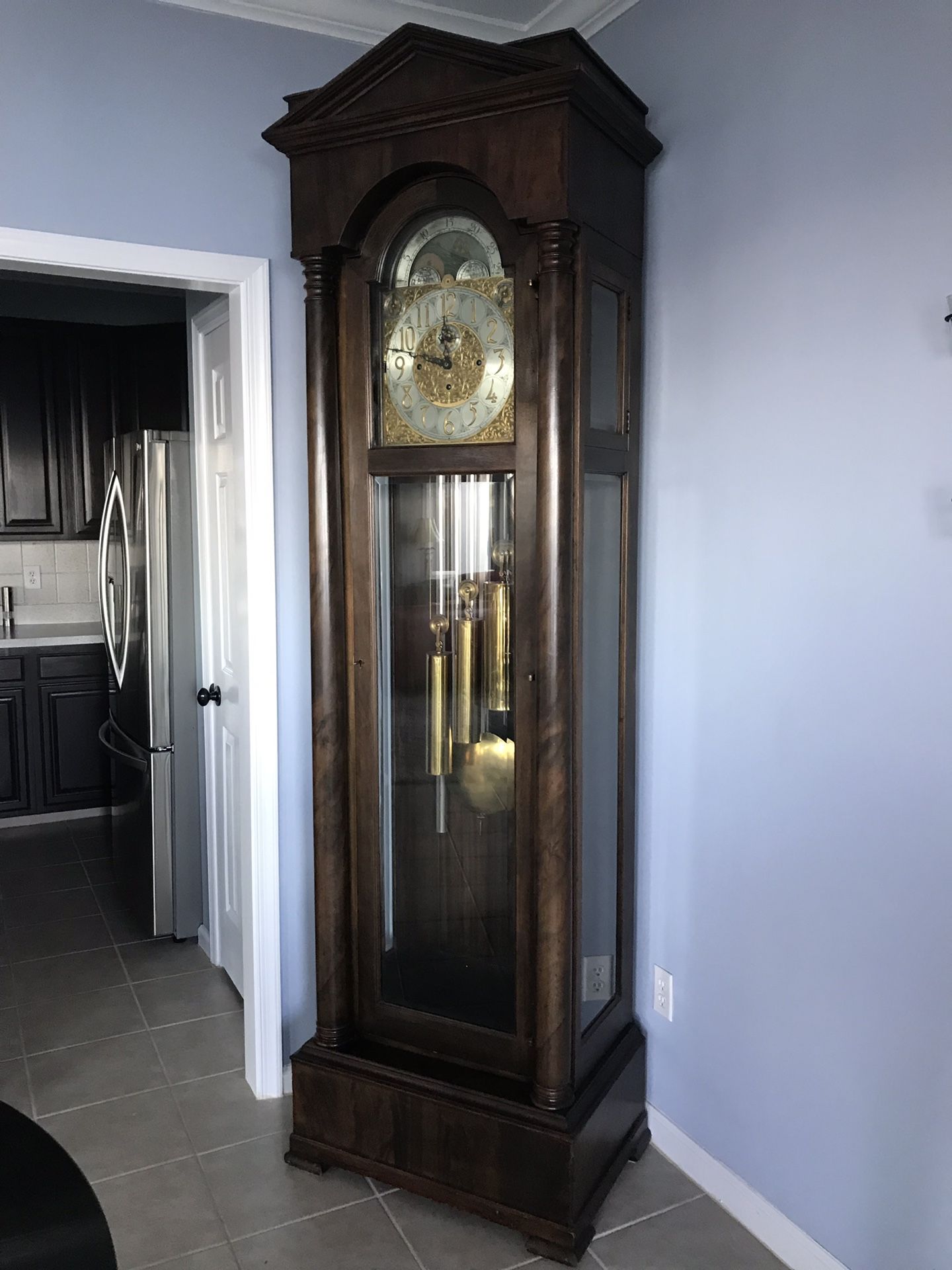 Grandfather Clock with Moon Dial & 9 Tubes - Opulent and Rare Antique