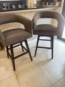 Set of 2 TJ Maxx Swivel Counter Stools — Barrel Back, Gray Fabric”