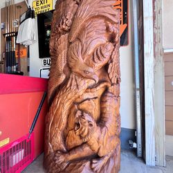 MASSIVE 7FT HAND CARVED WOOD SCULPTURE