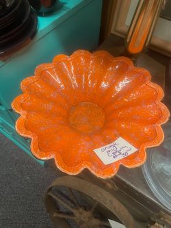 Vintage orange studio pottery centerpiece bowl