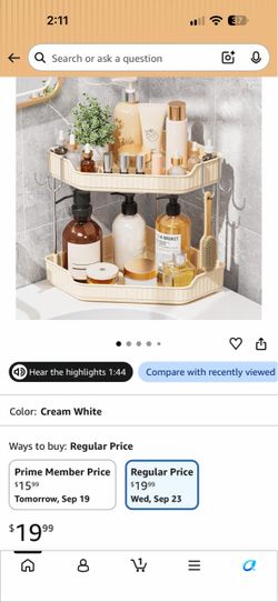 Cream White Corner Bathroom Shelf Organizer