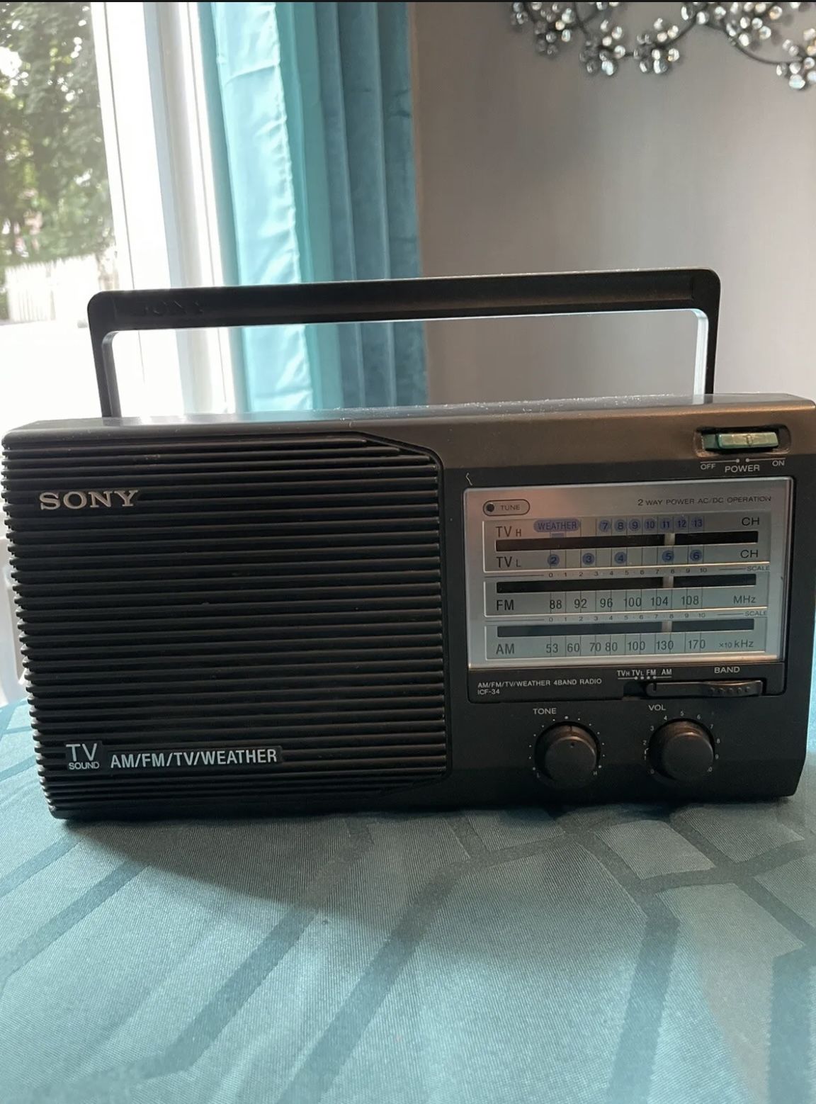 Vintage Sony ICF-36 Portable Weather Radio TV- Black TV Sound (Tested)