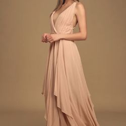 Lulus Yours Truly Blush Pleated Lace-Up Backless Maxi Dress Size Small