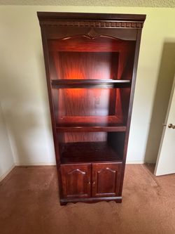 Cherry Wood Bookshelf Cabinet with Storage