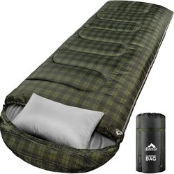 MEREZA Sleeping Bag for Adults Mens Kids with Pillor Sleeping Bag for All Season Camping Hiking Backpack 4 Seasons Sleeping Bags for Cold Weather & Wa