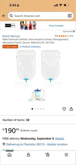 Male External Catheter, Non-Invasive Urinary Management, Absorbent Fabric, Secure Adhesive Fit, 30 Pack