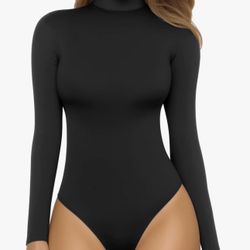 Black Mock Turtleneck Bodysuit – Size Small – Fleece Lined