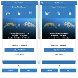 Chargers Season Tickets. Last 6 Home Games Available. $300 The Pair For Each Game