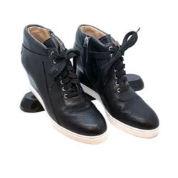 LINEA PAOLO BOOTIES 8 M Black Hidden Wedge Sneaker Zip Lace Up Street Style
