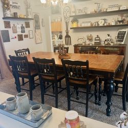 Farmhouse style distressed table with 8 chairs 