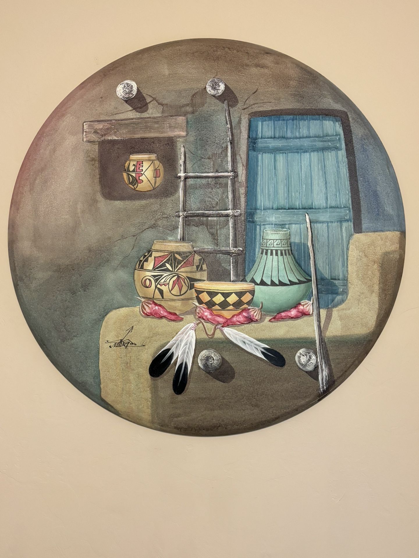 Large Native American Inspired Painting On Canvas