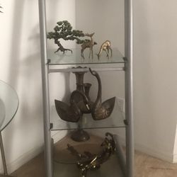 Metal Corner Stand With Glass Shelf 