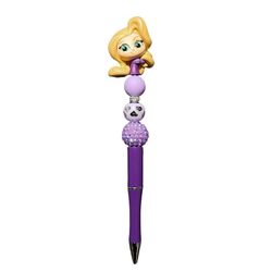 Rapunzel Disney Doorables Custom Beaded Ballpoint Twist Pen Purple Topper