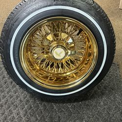 13x7 All Gold Player Wire Wheels On Whitewalls SPECIAL PRICE !!! Finance Available 