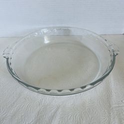 Vintage Clear Glass Pyrex Pie Dish Handles Crimped Edge